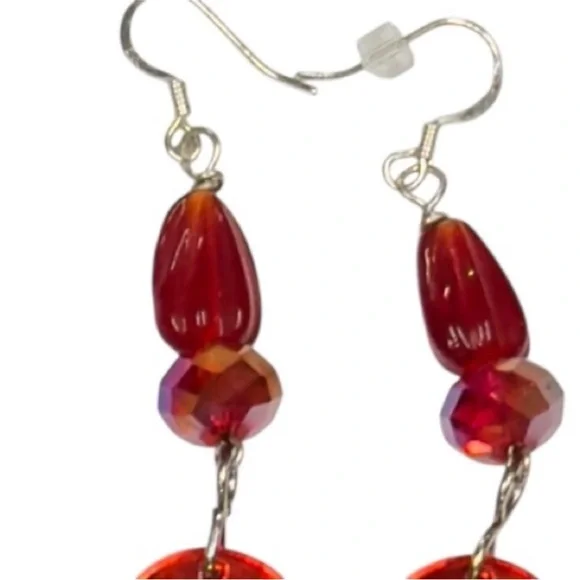 HANDCRAFTED Red ALIEN Face LASER Cut Acrylic Earrings With GLASS BEADS Earrings - Picture 2 of 9